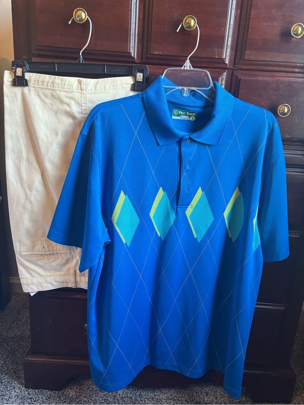 Men's Blue Argyle Golf Polo with Champs Shorts- sold as a set